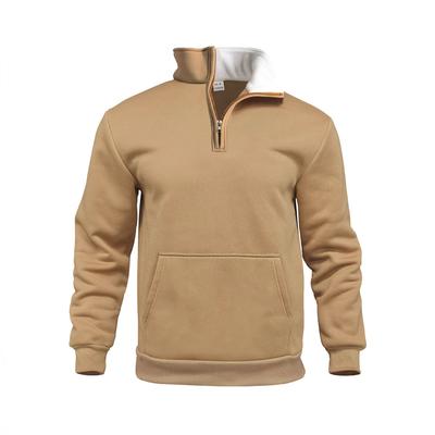 Men's Waffle Weave Autumn Casual Outdoor High-Neck Half-Zip Pocket Pullover Long-Sleeved Sweatshirt