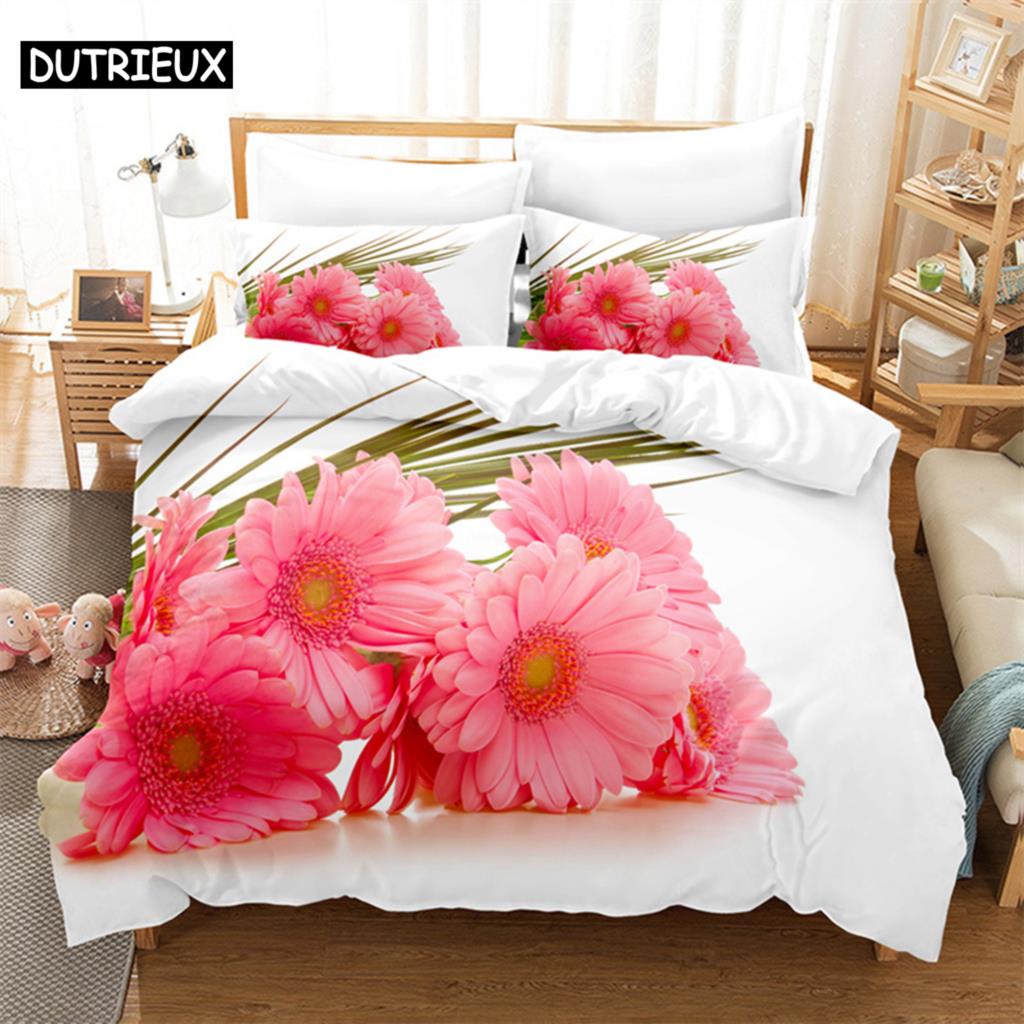Colorful Daisy Queen Bedding Set Duvet Cover Kids Bedroom Bed Set Comforter Cover Set King Size Duvet Cover Set Bedding Sets