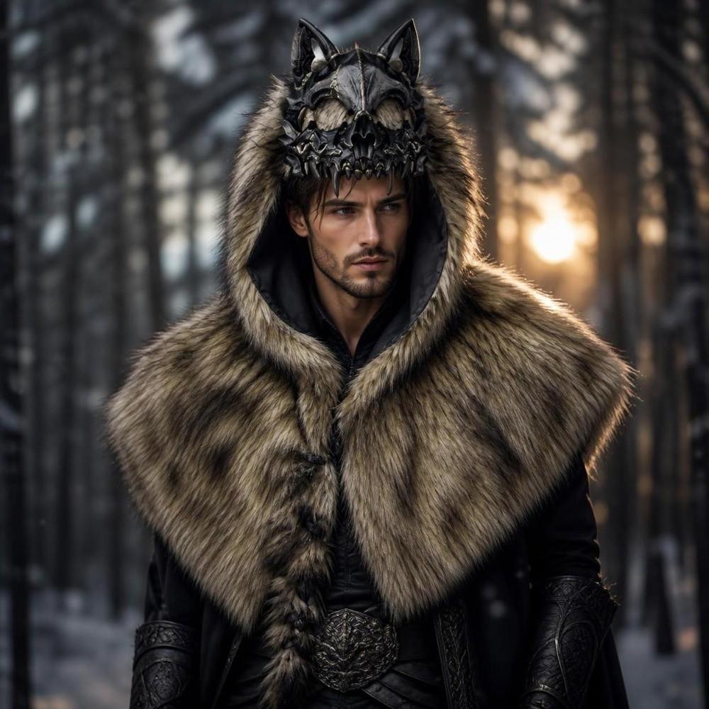 Středověký styl Vlčí lebka Kapuce Viking Kostým Halloweenská pokrývka hlavy Scénické vystoupení