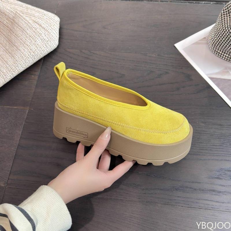 Fashion Women's casual shoes retro round toe soft sole shallow mouth height increasing spring new versatile thick sole flat shoes
