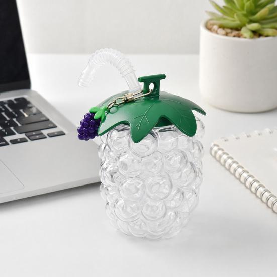 Nostalgie Water Cup with Straw, Grape Shape, Large Capacity Plastic Drinking Cup, Transparent Bottle for Outdoor Sports Office Study