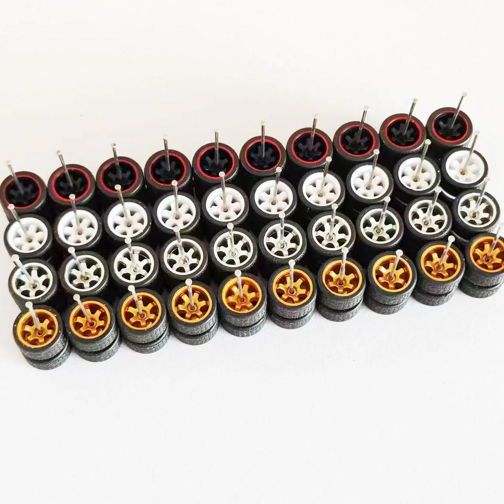 20Sets 1/64 Alloy Car Model Wheels TE37 Mini Wheel with Textured Tire Tyres Spare Parts Diameter 11mm