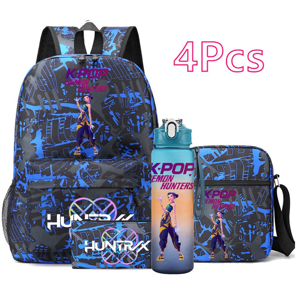

4Pcs/set Anime Cute K-Pop Printed Backpack with 750Ml Water Bottler for Teenager Student Girl Boy Bookbag Kid Gift Large Capacity Travel Bag Rucksak
