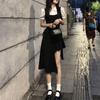 New Women's Clothing College Style Long Dress Spice Girl Suit Small Black Dress Irregular Strap Dress Summer