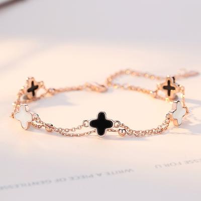 Four-leaf Clover Bracelet, Girls Five-flower Bracelet, Rose Gold Qixi Festival Gift, Multi-layer Jewelry for Girlfriends