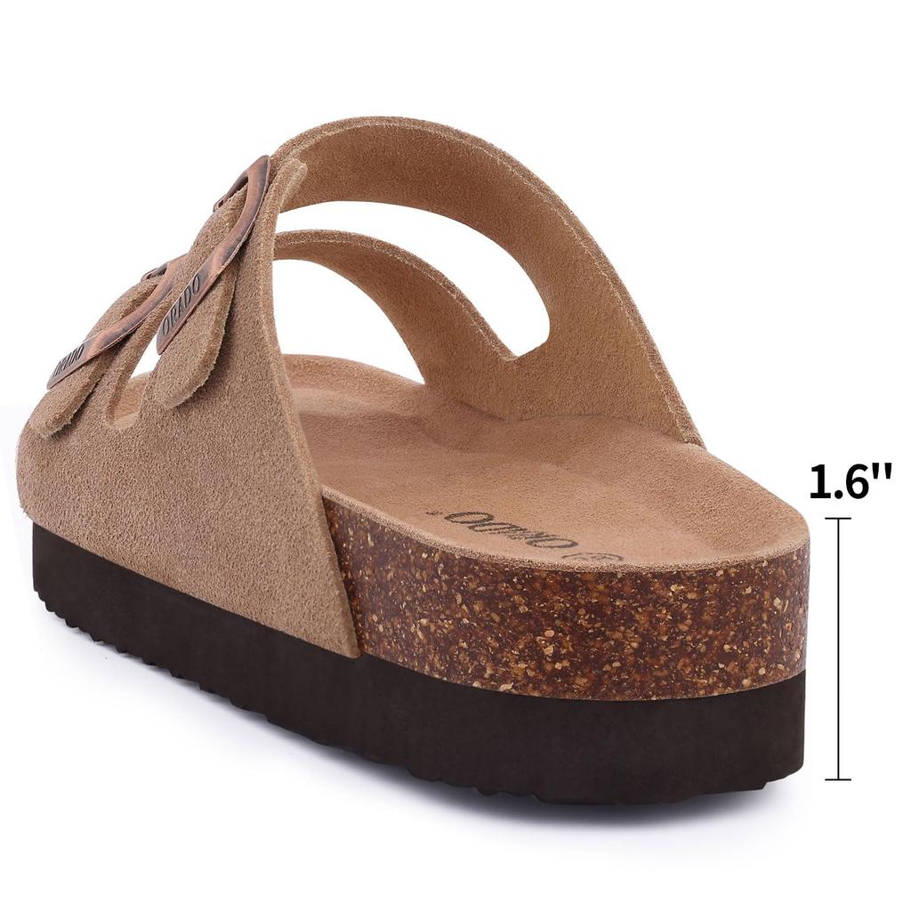 Fashion Litfun Women's Cork Footbed Sandals Classic Flat Sandals Fashion Thick Bottom Double Buckle Slides Beach Sandals With Adjustable