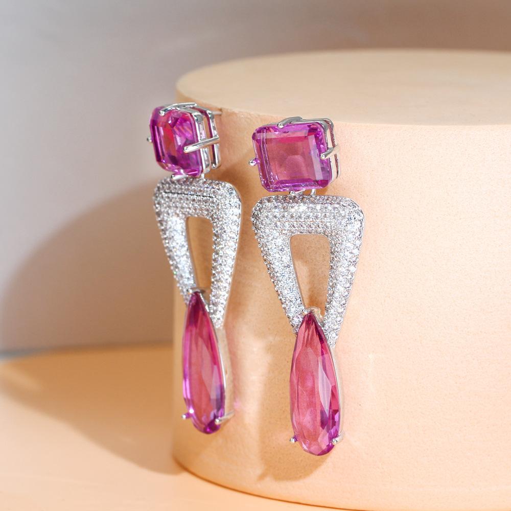 Pin Fashion Jewelry Atmospheric Geometric Triangle Micro-Inlaid Zircon Earrings