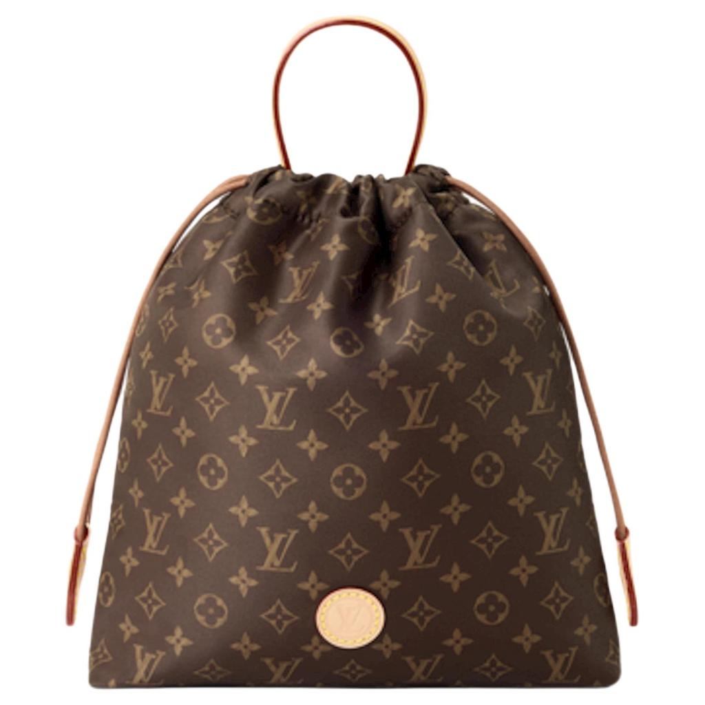 Louis Vuitton Keeper Arc-Shaped Drawstring Loop Logo Leather Trim Monogram Fabric Tote Bag Women tote bag Brown M2A051