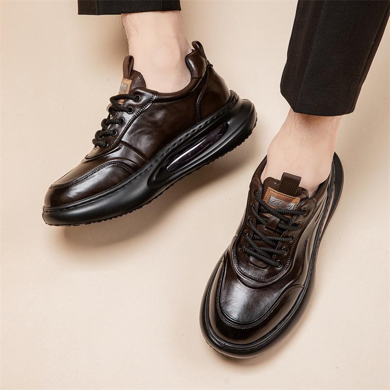 Fashion Genuine leather men's sports shoes Thick bottom comfortable casual versatile style Black Brown outdoor youth shoes High Quality