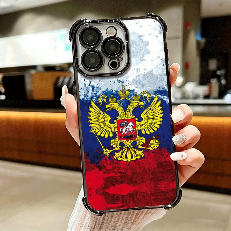 Russia Russian Flags Emblem Soft Phone Case For iPhone 15 16 17 Air 14 Pro Max 16E Plus 13 12 Mini Plating Anti-Fall Fundas