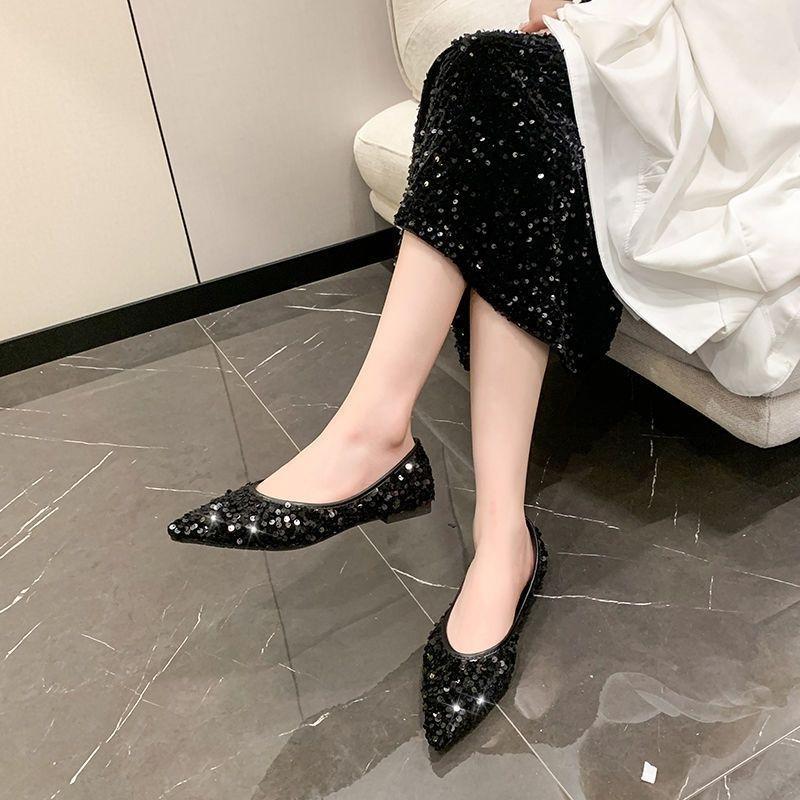 2025 New Spring High-end French Pointed Flat-soled Single Shoes Women's Shallow Mouth Evening Ladyshoes Are Not Tired of Feet Doudou Shoes