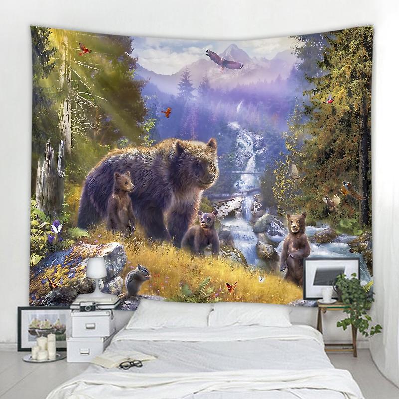 3D Bear Background Decoration Tapestry Curtain Nordic Style Bohemian Hippie Wall Decoration Tapestry Curtain Living Room Bedroom