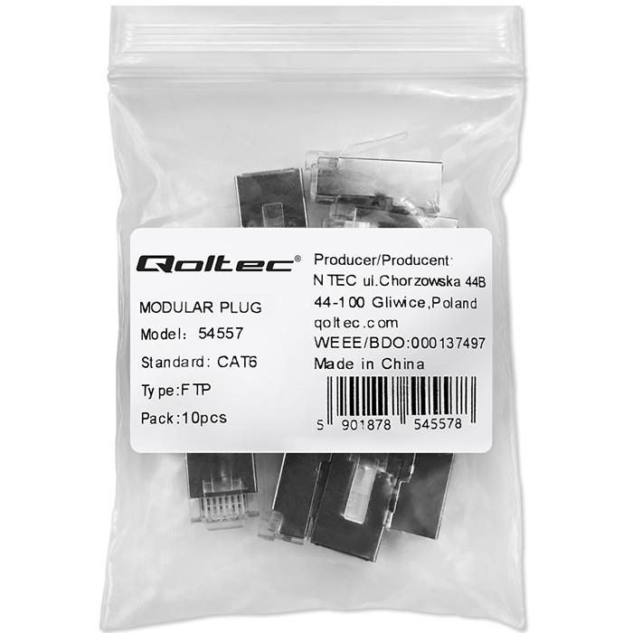 QOLTEC RJ45 modular connector plug | CAT6 | FTP | Gold-plated contacts | 10 pieces