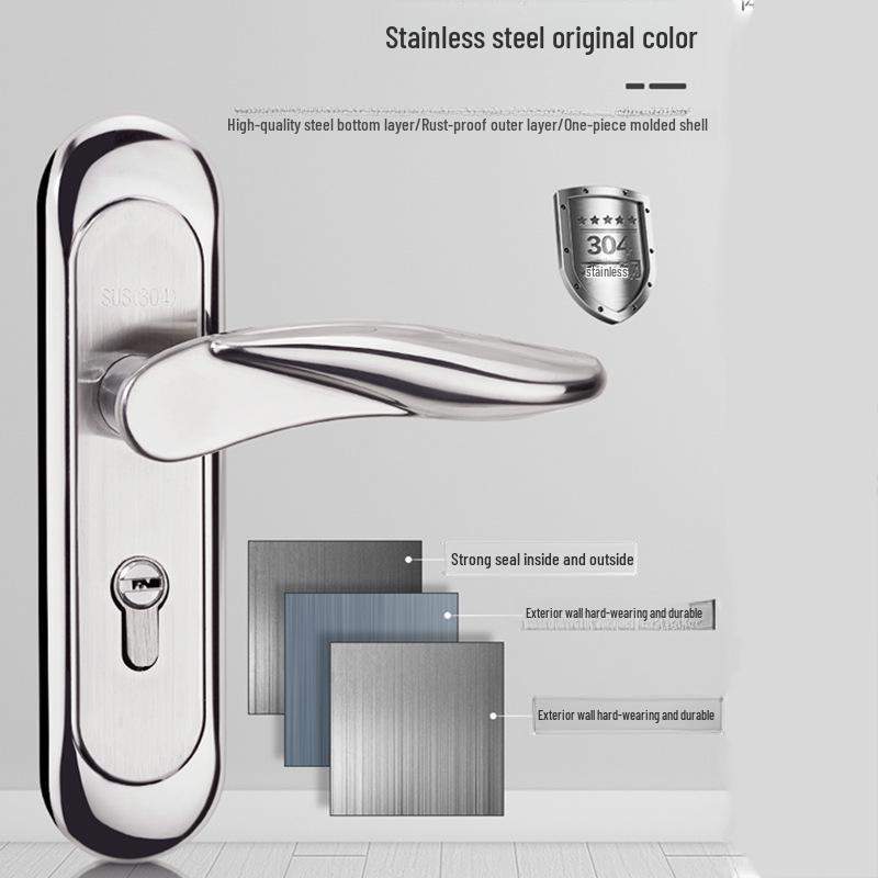 Stainless Steel Silent Indoor Bedroom Door Lock with Handle, Universal Fit for Solid Wood Doors