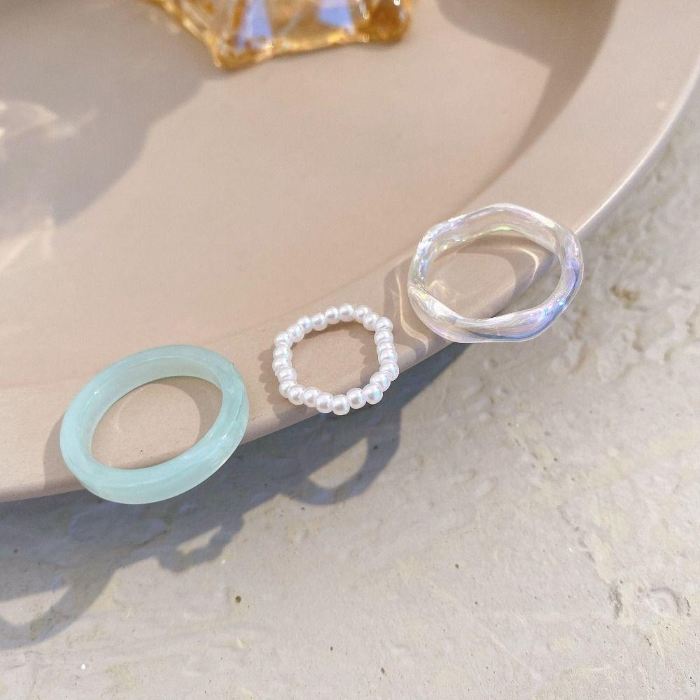 Essentials Acrylic Party Favors Popular Accessories Korean Style Resin Ring Women Pearl Ring Set
