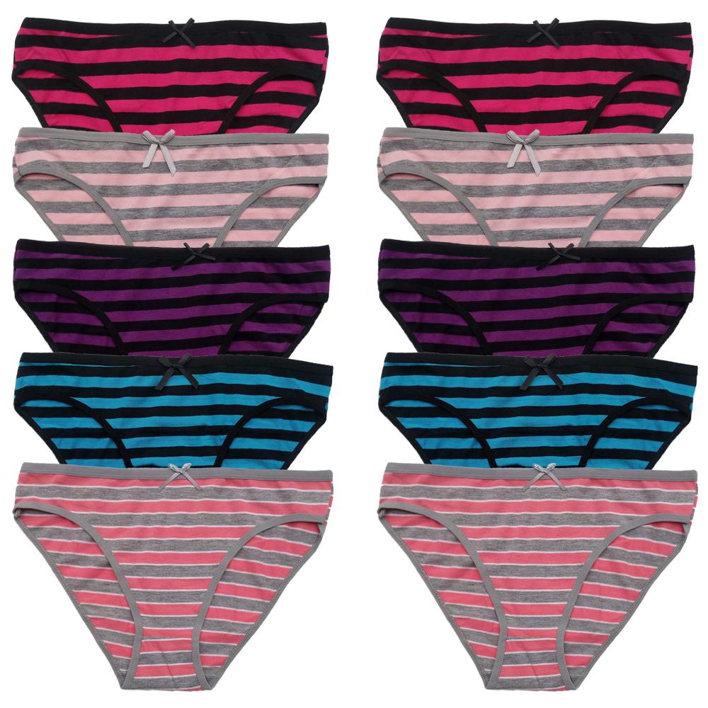 Cotton Panties for Woman Sexy Lace Underwear Briefs Set Lingerie Girls Ladies Bikini Underpants Striped Print Knickers 10Pcs/set
