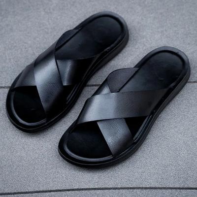 FashionSummer Sandals Men Leather Classic Roman Open-toed Slipper Outdoor Beach Rubber Summer Shoes Flip Flop Water Sandals Men