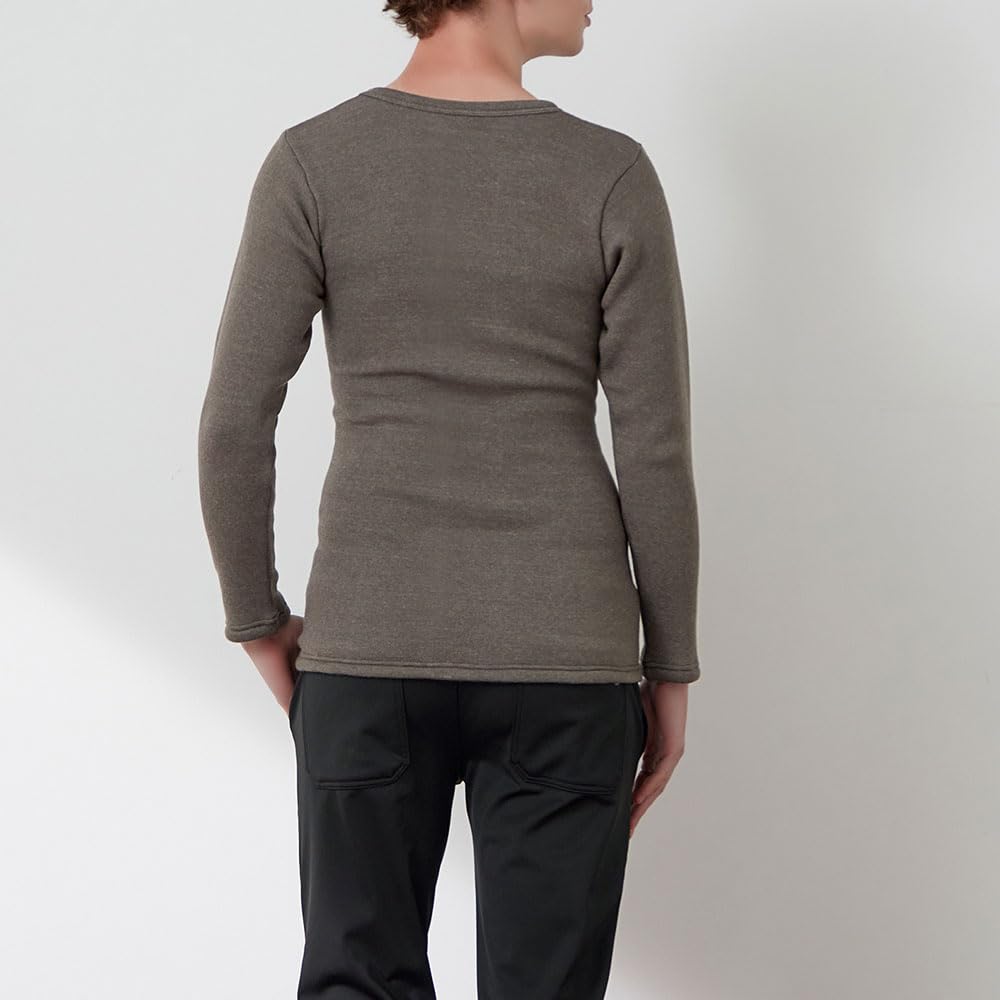 Gunze ADVANCE LABEL Long Sleeve Crew Wool Size M Shirt, Neck, 3/4 Sleeves, Blend, Brushed, Men's, Black,