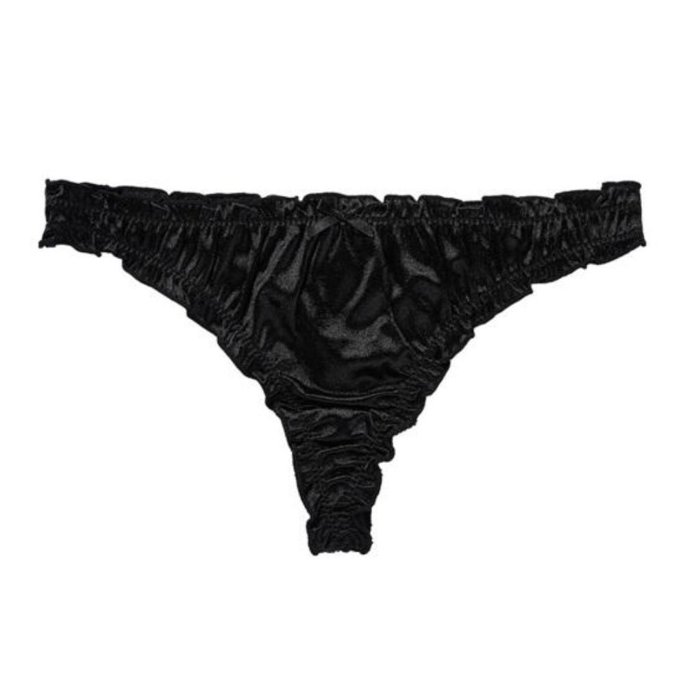 Kadınlar İçin Seksi Düşük Bel Saten G-String Külotlar Sevimli Fırfır Kenarlı Pürüzsüz İpeksi T Sırt İç Çamaşırı