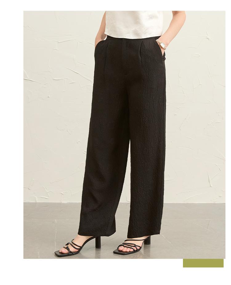Solid Color Jacquard Mulberry Silk Casual Pants
