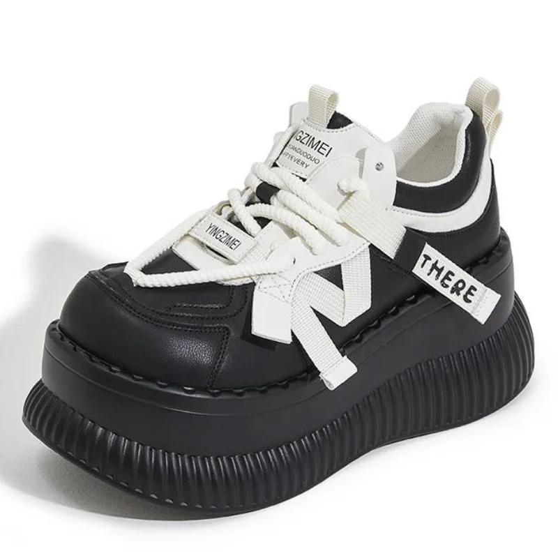 Fashion 8.5cm New Microfiber Leather Women High Brand Vulcanized Shoes Platform Wedge Chunky Fashion Casual Summer Boarding Skate