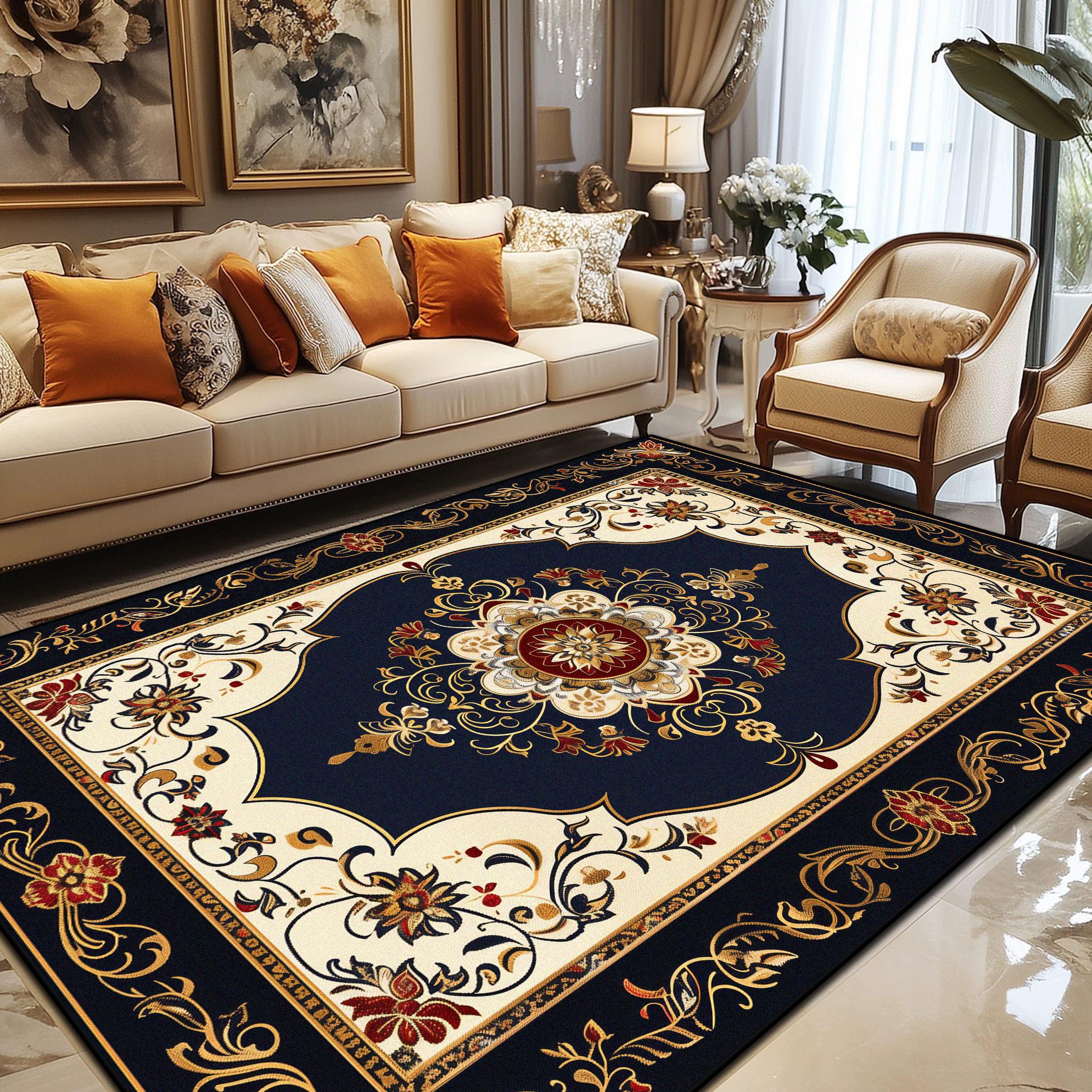 

Persian Retro Rugs for Living Room Luxury Decoration Home Sofa Coffee Tables Non-slip Carpet Bedroom Bedside Fluffy Soft Mat 60x90cm
