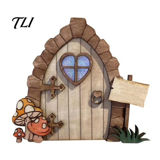 Miniature Mushroom Wood Crafts Wooden Fairy Door Decor, 2D Gnome Elf Ornament, Bunny Hand Fantasy Storybook Style Props Painted Craft,
