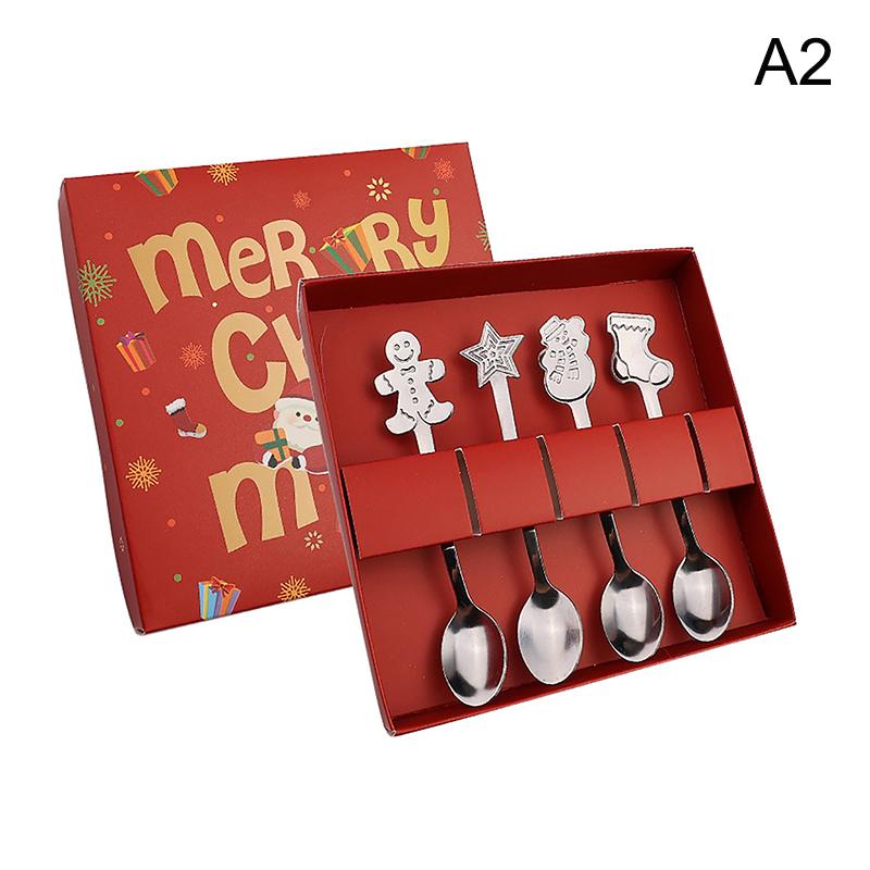 Christmas Spoons Set Portable Travel Use Stainless Steel Santa Claus Elk Snowman Dessert Soup Spoon Xmas Tableware
