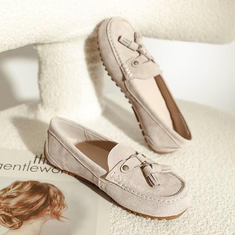 2025 Damen Echtleder Quasten Rutschfeste Slipper – Lässige Slip-on Umstandsschuhe