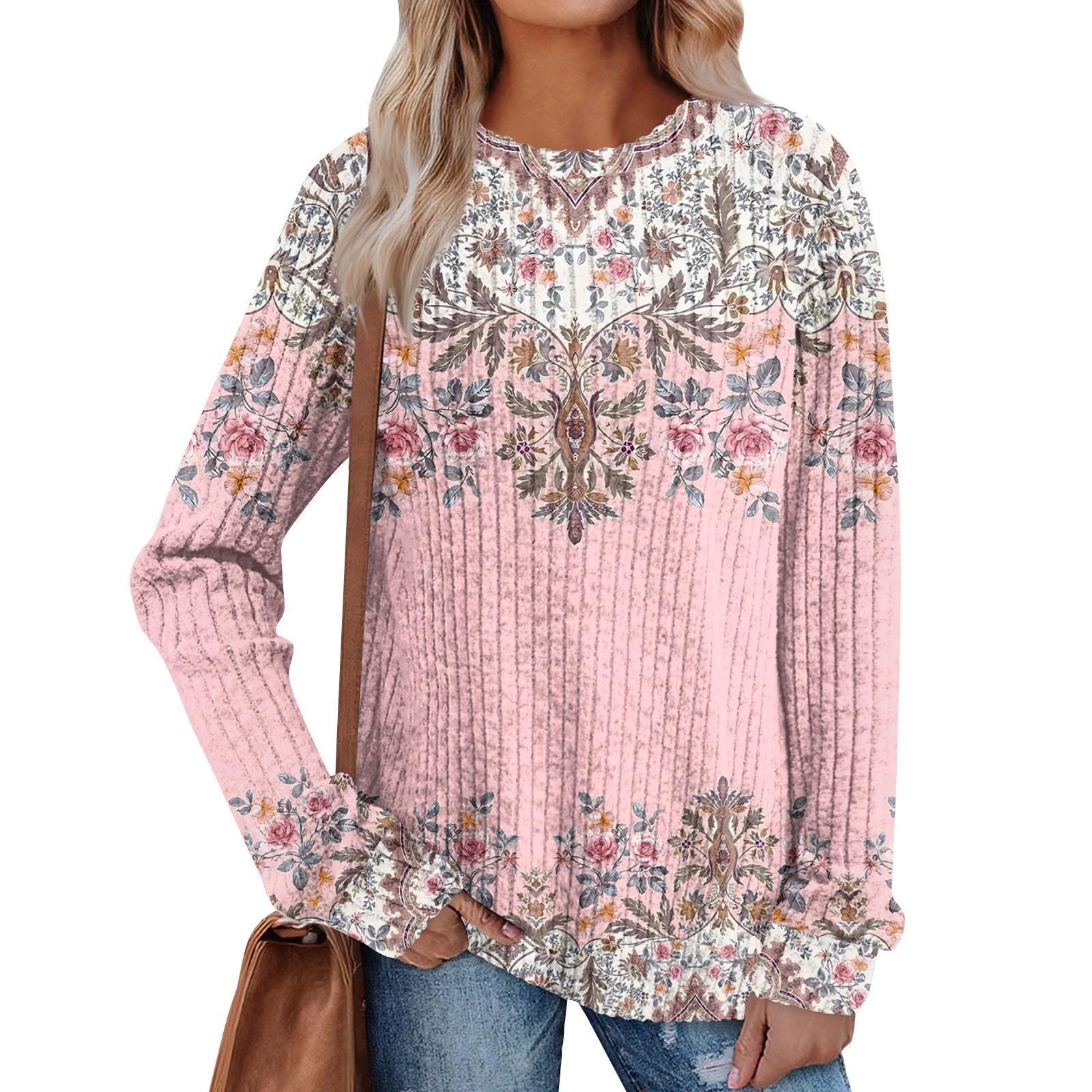 

Женский принт Легкий Топ с круглым вырезом из матового хлопка L розовый