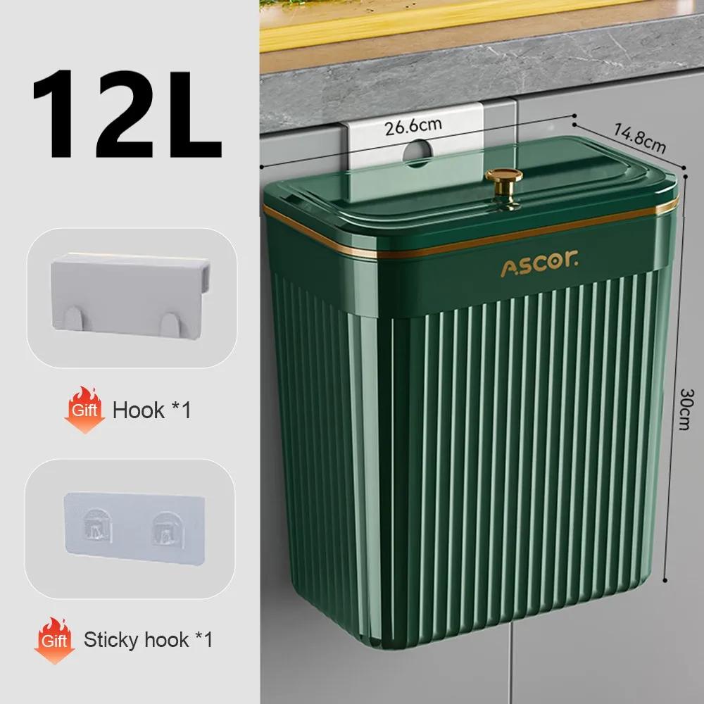 Kitchen Trash Can with Lid Wall Mounted Wastebasket Garbage Can for Cabinet Under Sink Compost Bin Recycle Bin 7/9L