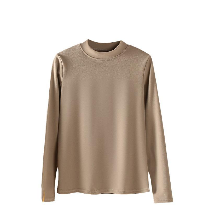 Women's Half-High Neck Double-Sided German Fleece Solid Long Sleeve Top Fashionable Inner Wear Medium Neck Base Layer for Spring, Autumn and Winter