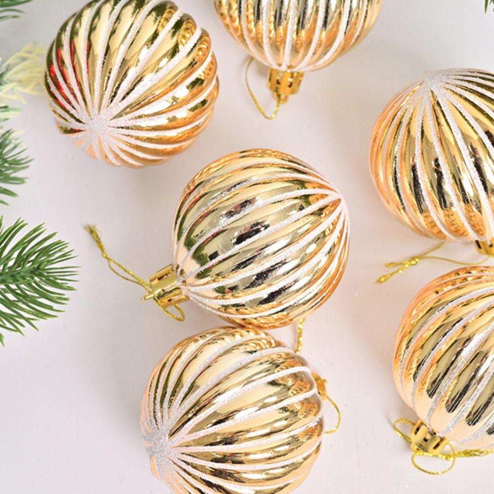 6 Stück Kürbis Muster Weihnachtsbaumkugeln Anhänger Kunststoff Bemalte Kugel Weihnachtsbaum Aufhängung Geschenkkartons