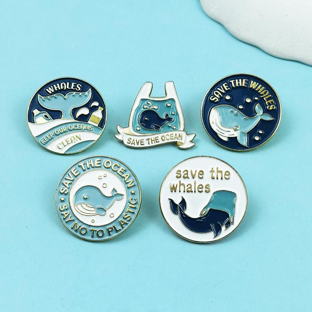 Whale Cartoon Badge: Protect Whales Clothing and Bag Accessory