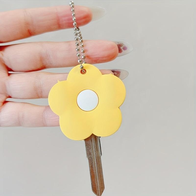 2pcs Cute Cartoon Flower Key Caps Set Flexible Key Covers Key Identifier Tag Covers for Easy Identifying Door Keyrings,random Color
