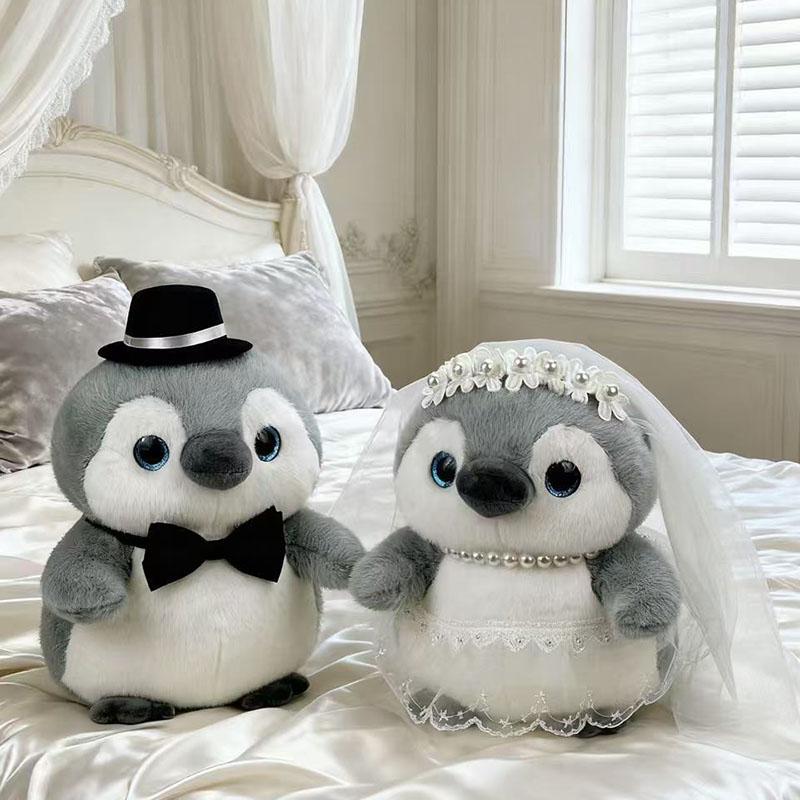 Persoonlijkheid Bruiloft Pinguïn Koppel Pluche Speelgoed Bruid En Bruidegom Knuffeldier Pop Set Squishy Pluizige Knuffel Voor Bruiloftscadeau 40cm