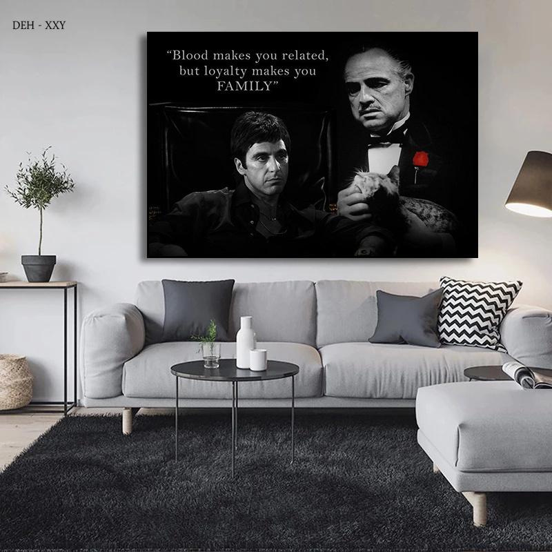 Tony Montana and Don Vito Corleone Quotes Canvas Poster Scarface and Godfather Movie Character Canvas Painting Home Decor