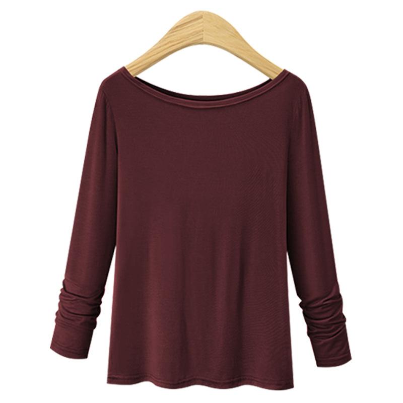 

Весенне-осенняя базовая футболка большого размера с круглым вырезом, свободная футболка с длинным рукавом, женский топ большого размера 200 кг, для полных, большой размер, однотонный 6XL