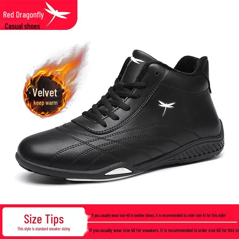 Red Dragonfly Men s Winter High-Top Waterproof Sneakers, Warm Velvet Lined, Soft Sole, Ideal for Travel and Casual Wear. 44