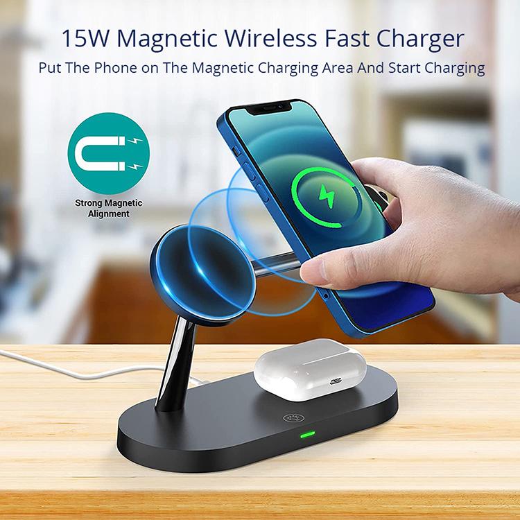4 In 1 Wireless Charger Stand Magnetic 15W Fast Wireless Charger Station for iPhone 15 14 13 12 Airpods 3 Iwatch
