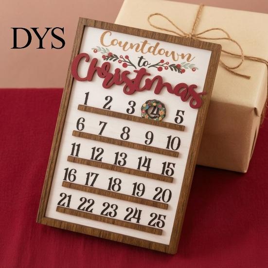 Handmade Wooden Pendant Christmas Countdown Calendar, 25 Days Advent Calendar Sign with Durable Decorative Accessory Movable Wreath Marker,