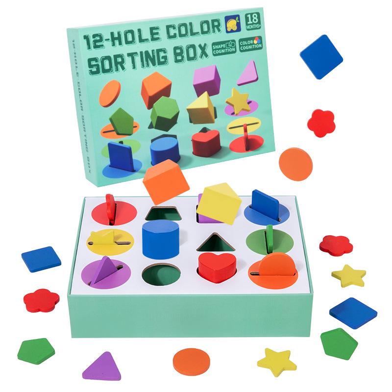 

Монтессори Деревянный Ящик для Монет Игрушка: 12-цветная сортировка по форме и строительные блоки для раннего развития