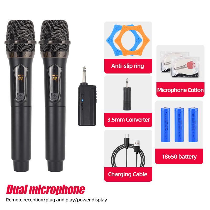 Rechargeable Wireless Microphone with Battery Display for Home KTV and Stage Live Streaming, Model One-to-Two Handheld.