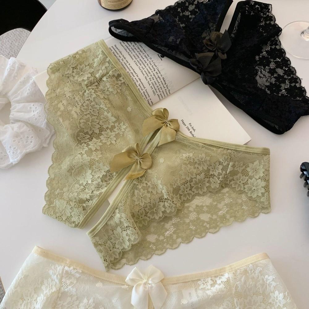 Hollow Bow Mesh Lace Panties Floral Lace Underpants See-through Thong Underwear for Women  Hotel