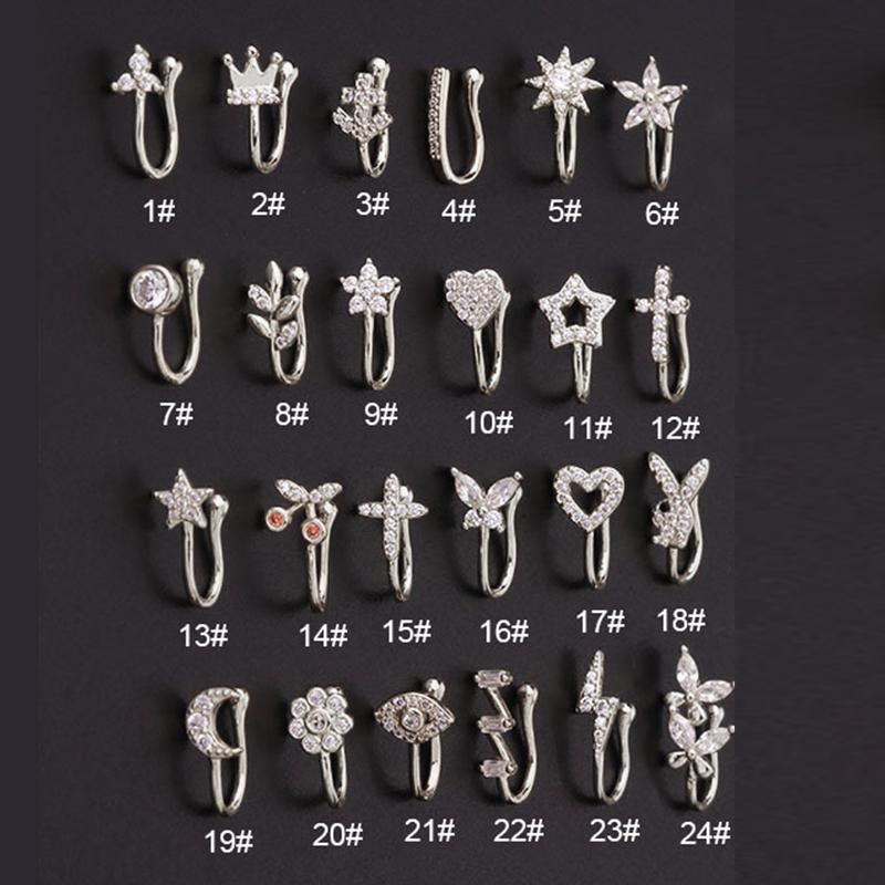 Piercing Finto a Clip Anello Naso Cuffia Gioielli per il Corpo per Donne Nuova Tendenza 1 Pezzo Cuffie per Orecchie Cuore Stella Fiori Farfalla Anelli a Clip KAE197