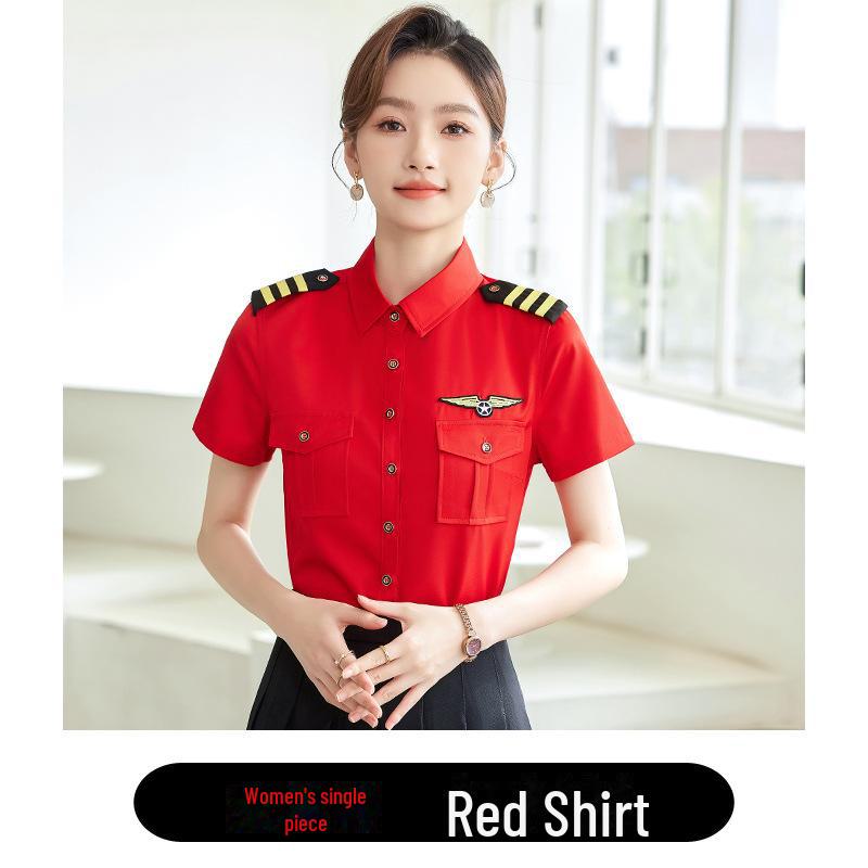 Dámská profesionální bílá košile s krátkým rukávem - Formální uniforma pro vysokorychlostní železnici a letušky