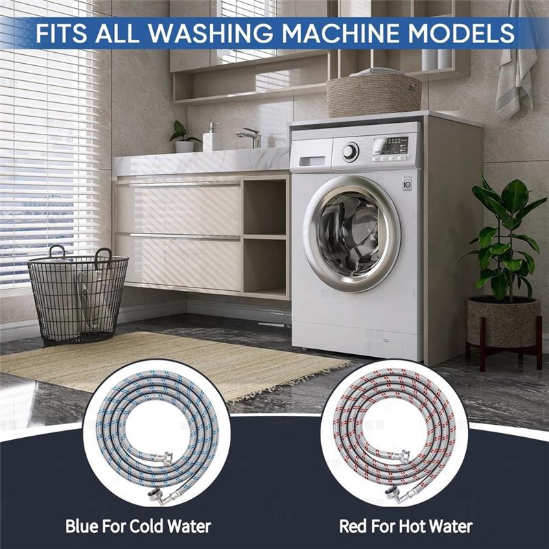 A78E-4FT Washing Machine Hoses Set, 2 Pack Core Braided Stainless Steel Burst-Proof Washer Hoses With 90 Degree Elbow