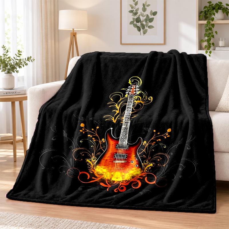 Music Guitar Flannel Throw Blanket Soft Warm Cozy For Sofa Bed Indoor Home Bedroom Use