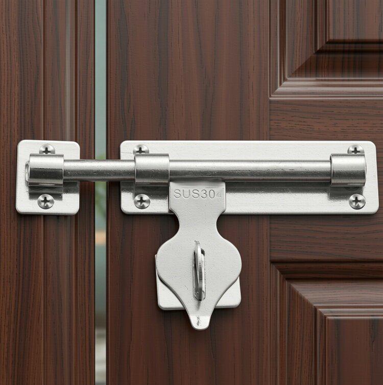 304 Stainless Steel Padlockable Door Bolt - Anti-theft, Thickened for Wooden or Room Doors, Universal Left/Right Fit.