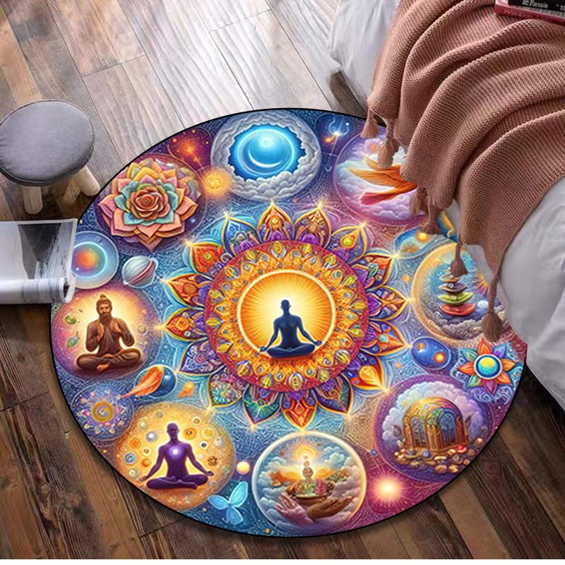 Lotus Meditation Circular Rug Office Decorative Carpet For Living Room Bedroom Door Mat Floor Carpet Computer Chair Area Rug Viking Theme Decor